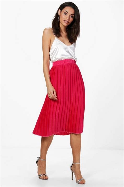 Premium Aura Satin Pleated Midi Skirt Boohoo