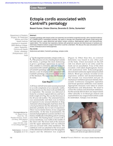 Pdf Ectopia Cordis Associated With Cantrells Pentalogy
