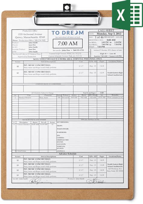 Professional Call Sheet Template for Excel | SetHero