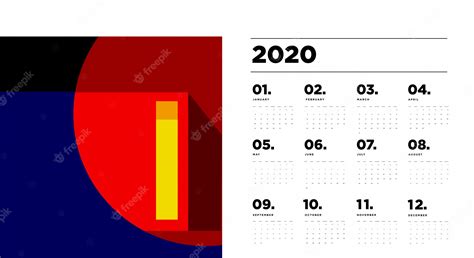 Premium Vector 2020 Calendar Template With Colourful Abstract