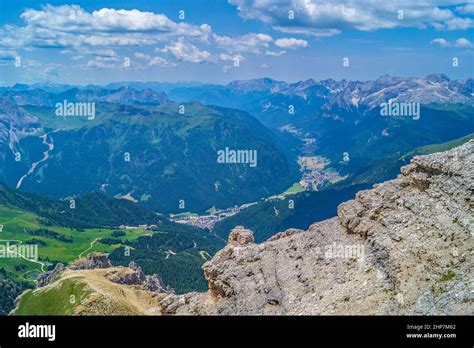 A Spectacular View Down And Across The Valley To The Dolomite Mountains