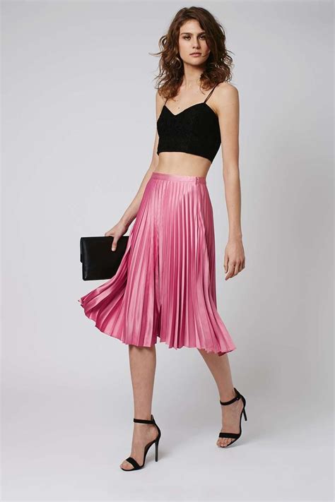 Satin Pleat Midi Skirt Pink Pleated Skirt Skirts Pleated Midi Skirt