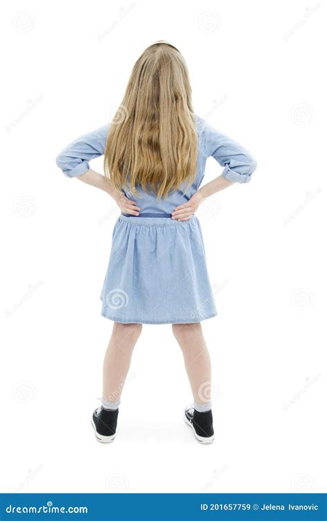 Back View Of Little Girl Looking At Wall Rear View Stock Image Image