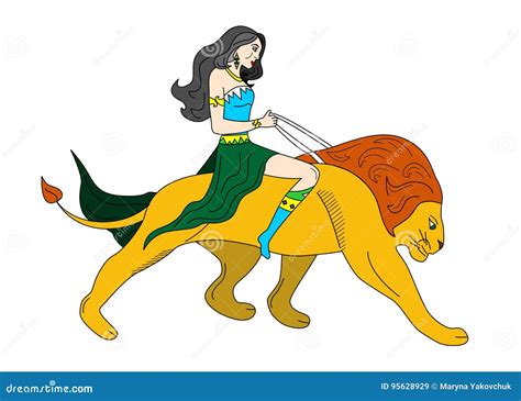Woman And Lion Stock Vector Illustration Of Witch Animal 95628929