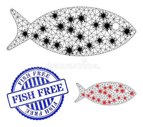 Carcass Mesh Fish Icons With Coronavirus Nodes And Distress Round Fish