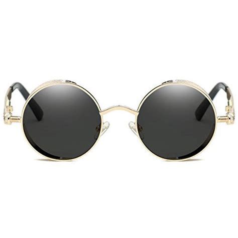 Getuscart Dollger Men Retro Round Sunglasses Vintage Steampunk Gold Metal Frame Shades