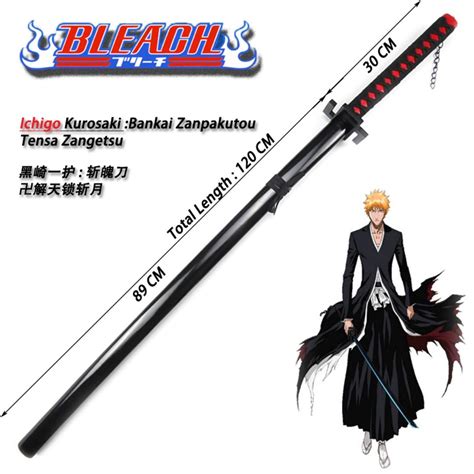 Bleach Ichigo Kurosaki Zanpakuto Tensa Zangetsu Cosplay Wooden Sword