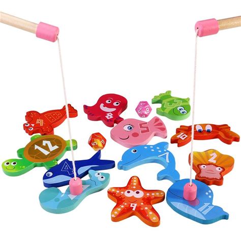 2017 Hot Product 32pcs Children Wooden Magnetic Fishing Game Bath Toy