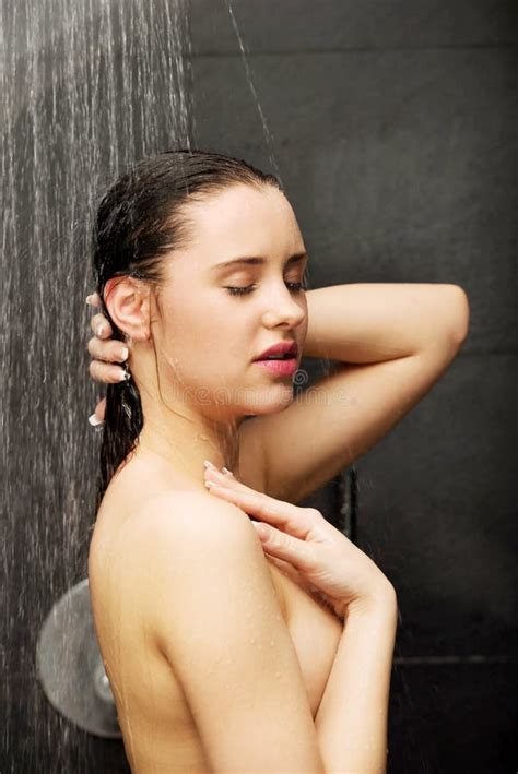 Woman Standing At The Shower Stock Image Image Of Caucasian Female