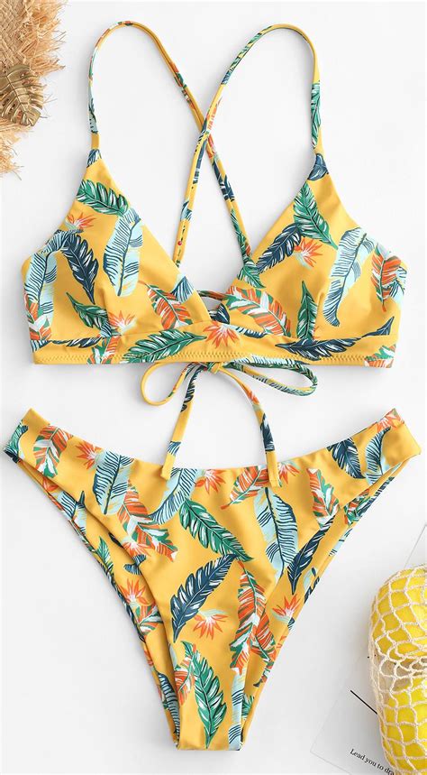 Make A Splash This Summer In The Colorful Leaf Print Bikini Set It