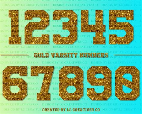 Varsity Font Gold Glitter Numbers 10 Png Files Instant Etsy New Zealand