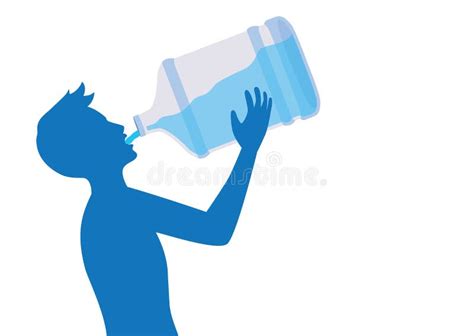 Silhouette Of Man Feeling Thirsty Drinking Water From Large Bottle