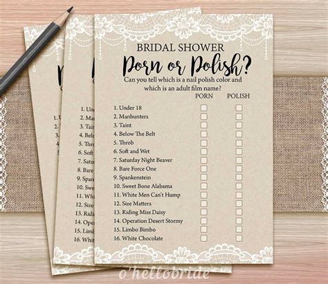 porn or polish bridal shower game printable rustic lace etsy finland