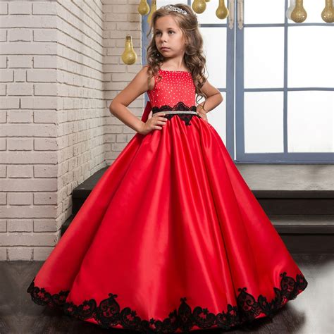 2018 New Red Girls Dress Crystal Princess Wedding Party Kids Maxi