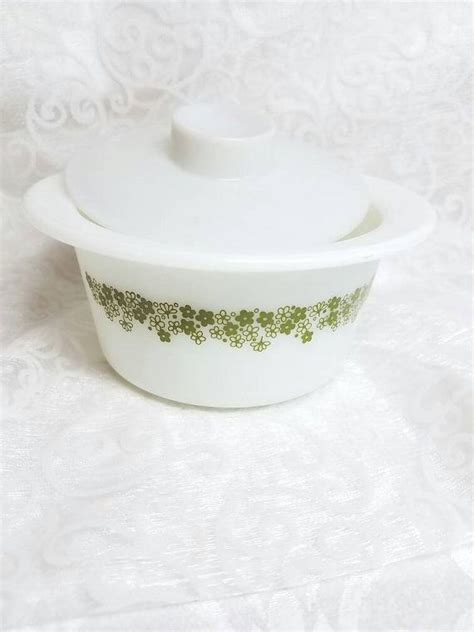 Pyrex Butter Tub Spring Blossom With Lid Green Crazy Daisy Etsy