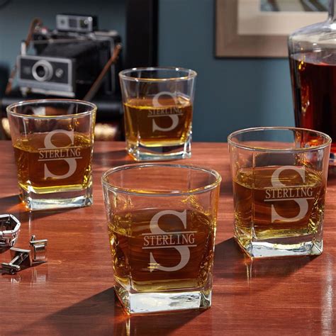 Oakmont Custom Rutherford Whiskey Glass Set Set Of 4 Home Wet Bar Personalized Whiskey