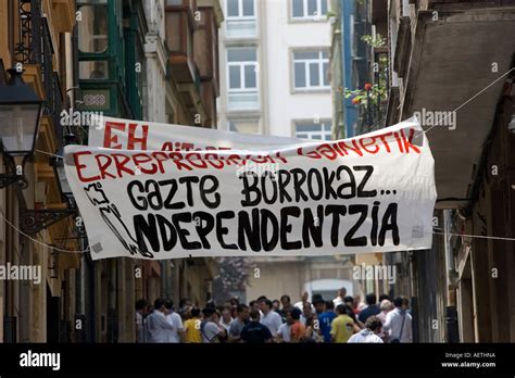Basque Independence Protest Banner In Euskara Language During Fiesta