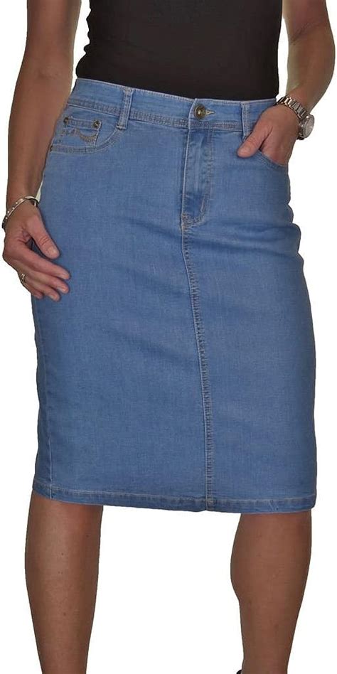 Womens Knee Length Denim Skirt Ladies Stretch Sexy Classic Comfy Jean Pencil Bodycon Casual