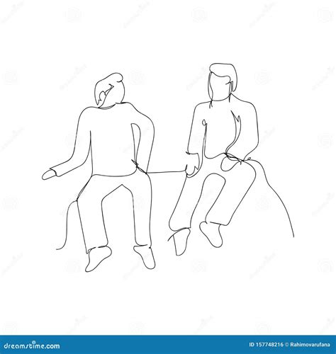 Continuous Line Drawing Of Two Sitting Talking Men Isolated Sketch Drawing Of Two Sitting