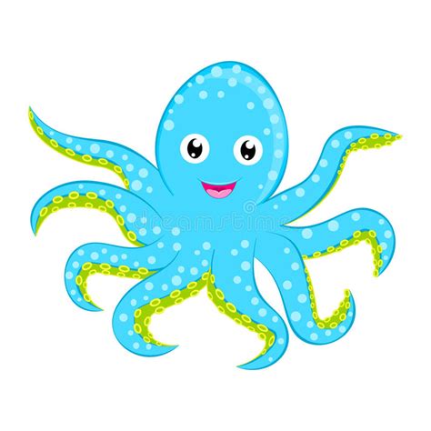 Cute Baby Octopus Vector Cyan Blue Spotted Cartoon Character Isolated