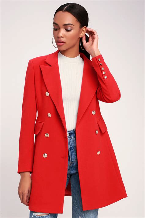 Chic Red Coat Double Breasted Coat Military Coat Lulus