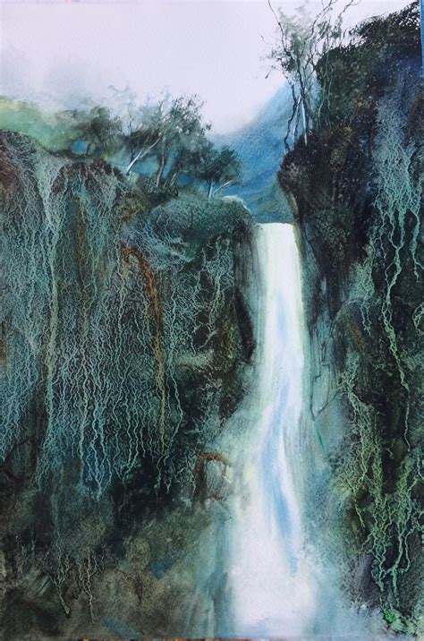 Waterfall Granulation In Watercolour Watercolor Scenery Abstract