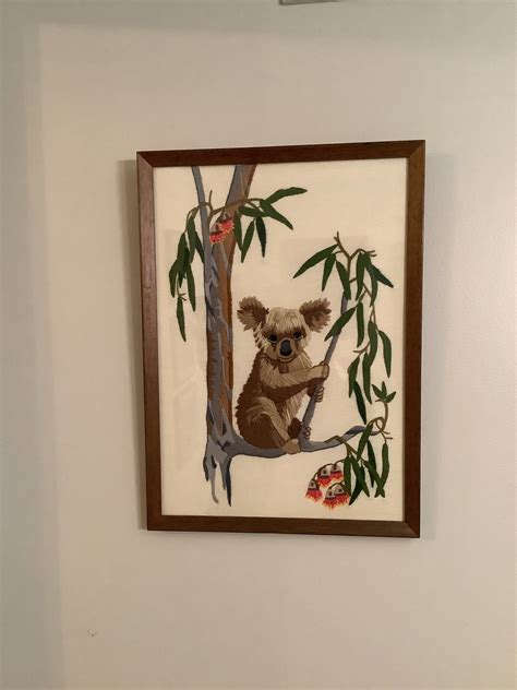 Vintage Embroidered Koala Framed Art Handmade Koala Bear Wall Etsy