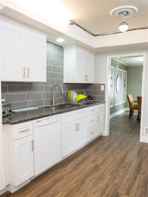 Some professional chefs even express a preference alternatively, you can add floating shelves with hidden brackets anywhere you have a little spare wall space. Gray and White Galley Kitchen With Vinyl Floors | HGTV