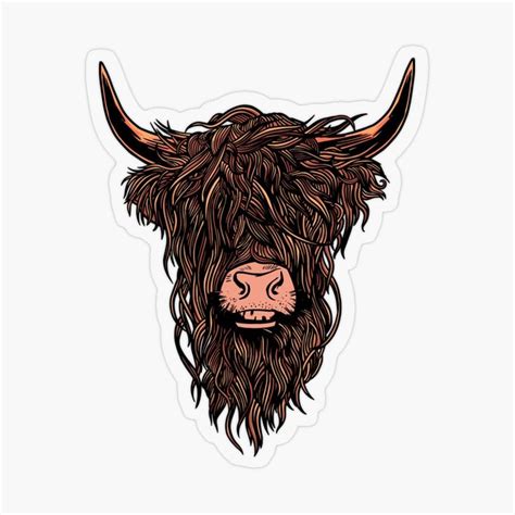 Funny Highland Cow Head Design Transparent Sticker By K