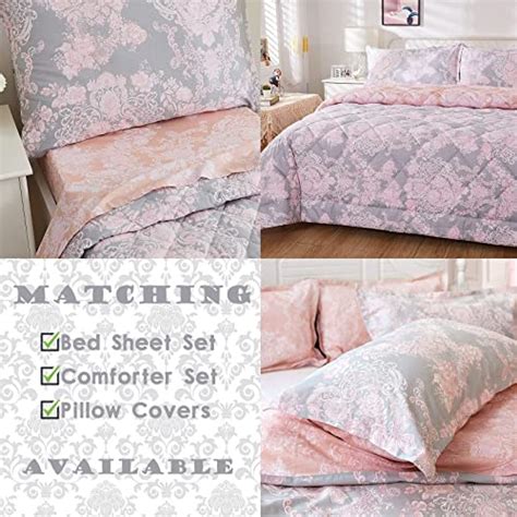 Brandream Blush Pink Bedding Sets Queen Size Cotton Girls Damask Flower Bedding Duvet Cover