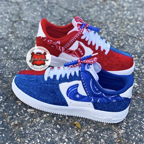 Custom Nike Air Force One “blue And Red” Bandana Glitter Edition
