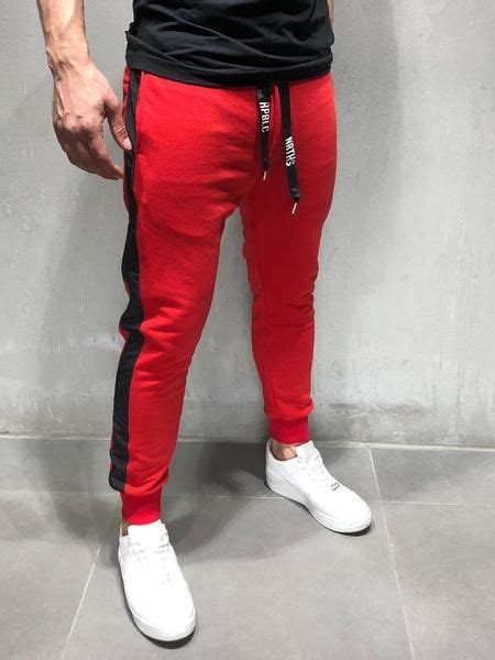 Red Sweatpants Black Side Stripes Sweatpants Mens Streetwear