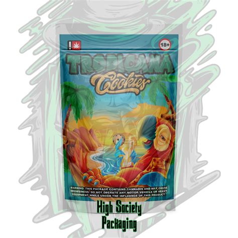 Tropicana Cookies Mylar Bag Sticker High Society Packaging