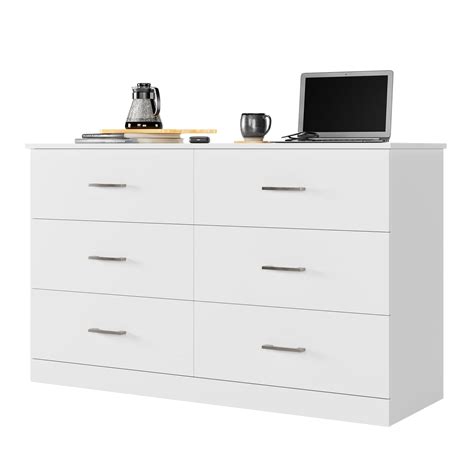 Homfa 6 Drawer White Double Dresser Wood Storage Cabinet With Easy