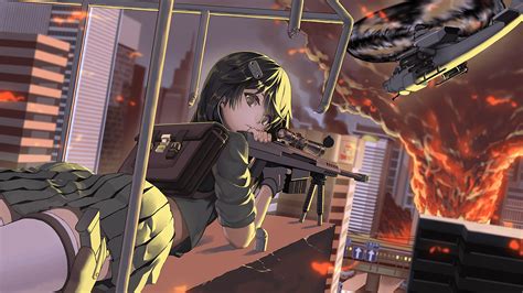 Anime Girl Shooting Sniper Rifle 4k 98 Wallpaper Pc D
