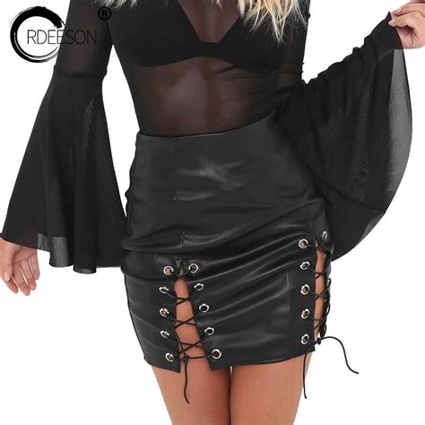 Ordeeson Mini Sexy Black Artificial Leather Skirt Shorts Womens Casual