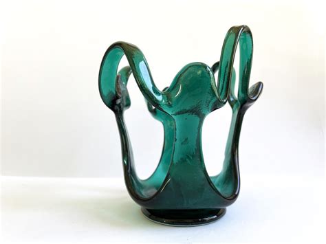 Teal Freeform Fused Glass Sculpture Glass Art Candle Holder