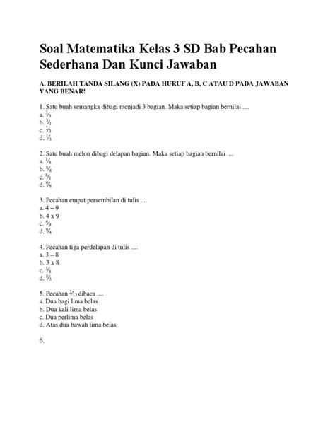 Soal Dan Jawaban Matematika Pecahan Kelas 3 Sd - Power For ...