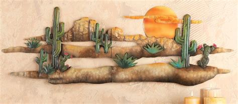 Copper wall decorations are unique because they bring warmth into your home. Desert Scene Sunset Cactus Southwest Metal Wall Art Southwestern Wall Hanging #Southwestern ...