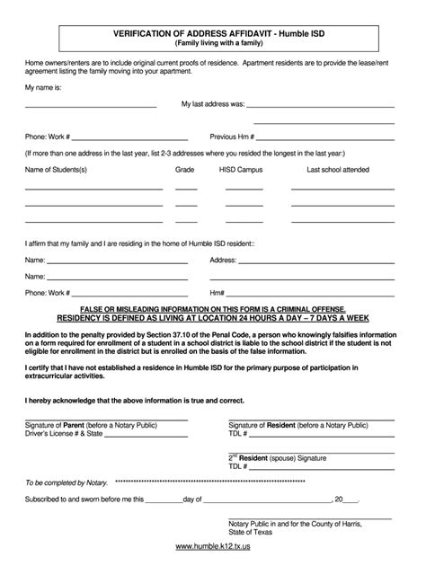 Verification Of Address Affidavit Humble Isd Fill Out And Sign Online