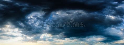 Stormy Dark Blue Cloudy Sky High Resolution Panorama Stock Photo