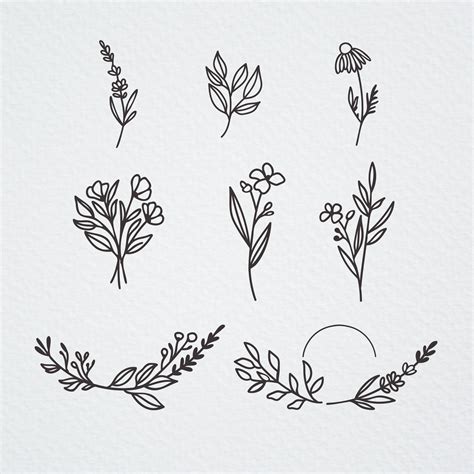 Wildflowers Svg Bundle Hand Drawn Wild Flower Clipart Etsy Handgezeichnete Blumen