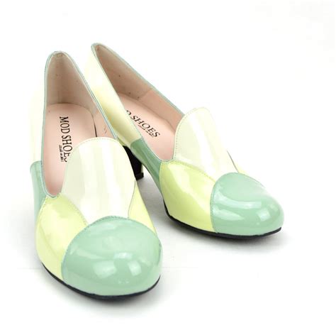 The Pattie In Cream And 2 Shades Of Light Green Patent Leather 60s