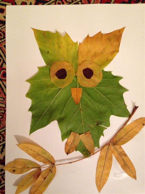 Owl Leaf Collage Nature Crafts Leaf Crafts Autumn Leaves Craft
