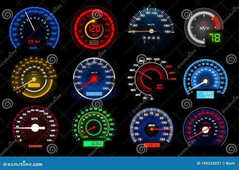 Speedometers Speed Indicators Vector Dashboard Stock Vector