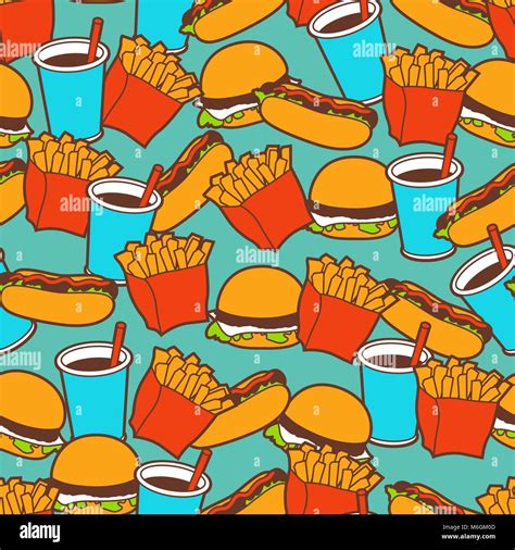 Fast Food Seamless Pattern In Retro Style Stock Vector Image And Art Alamy