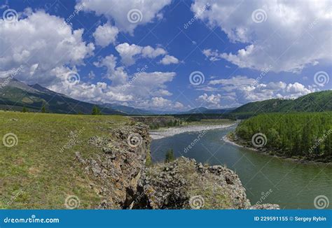 Oka Sayanskaya River View From A High Rippletish Coast Siberia Stock