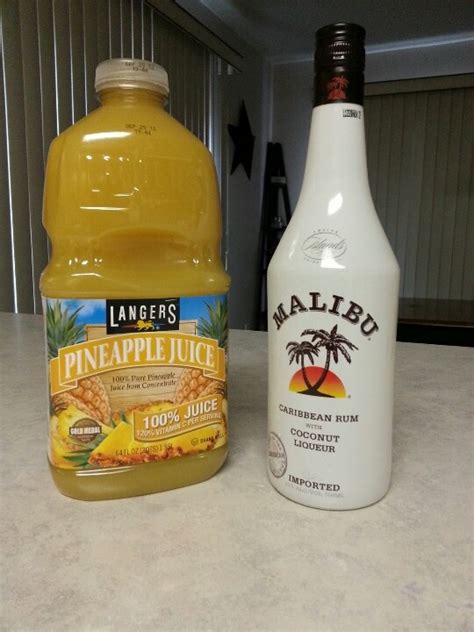 Garnish with a cherry and pinneaple 20 ml gold rum (i use el dorado 12 y.o.) 15 ml coconut rum (malibu) 15 ml banana liqueur 10 ml grenadine 30 ml fresh orange juice 30 ml. Pineapple Malibu Drink 4oz of coconut rum, 8oz of pinapple ...