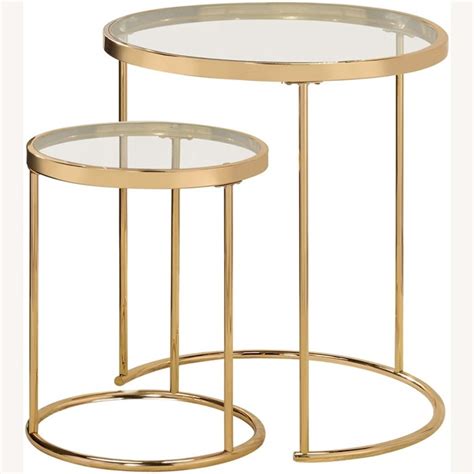 2 Piece Nesting Table In Gold Metal And Glass Finish Aptdeco