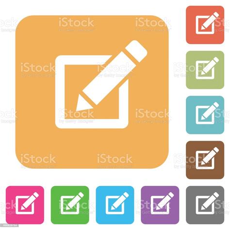 Editor With Pencil Rounded Square Flat Icons Stock Illustration